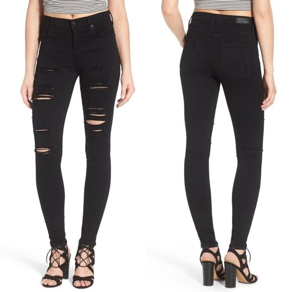 Agolde Revolve Sophie High Waist Skinny Jean Distressed Black Size 26 Moto Denim - Picture 2 of 15